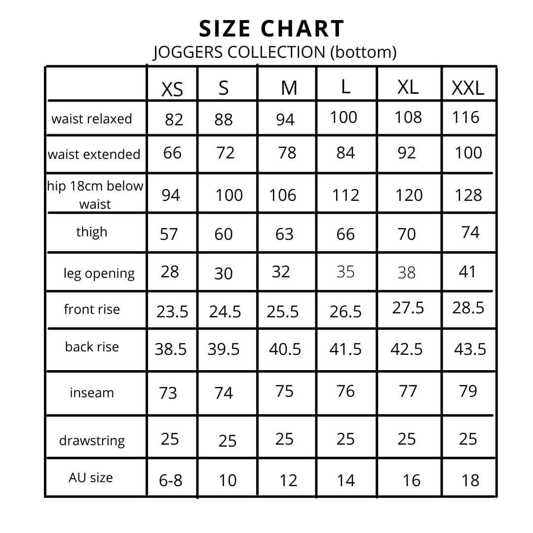 Joggers Scrubs Bottom Size Chart