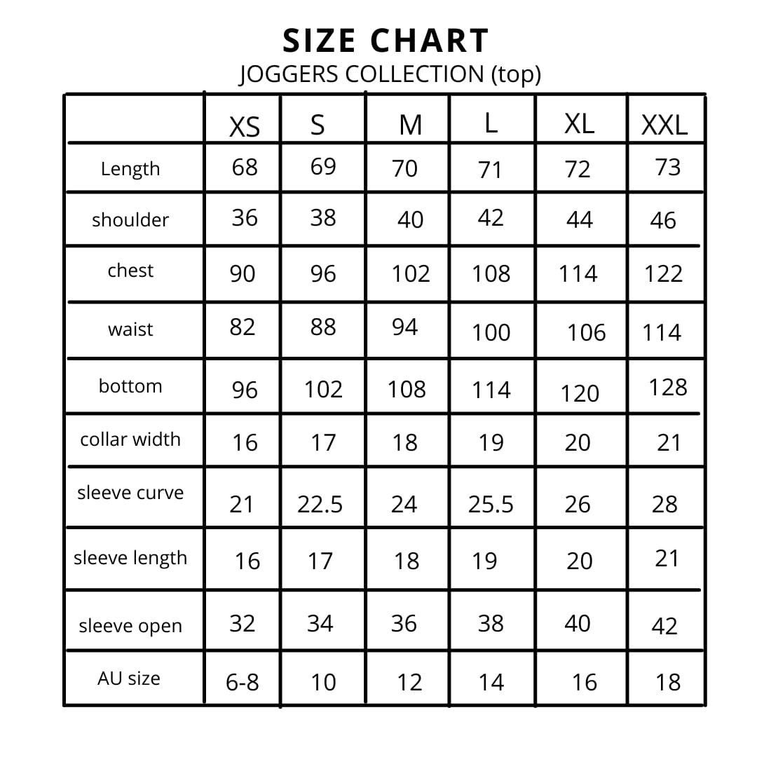 Joggers Scrubs Top Size Chart